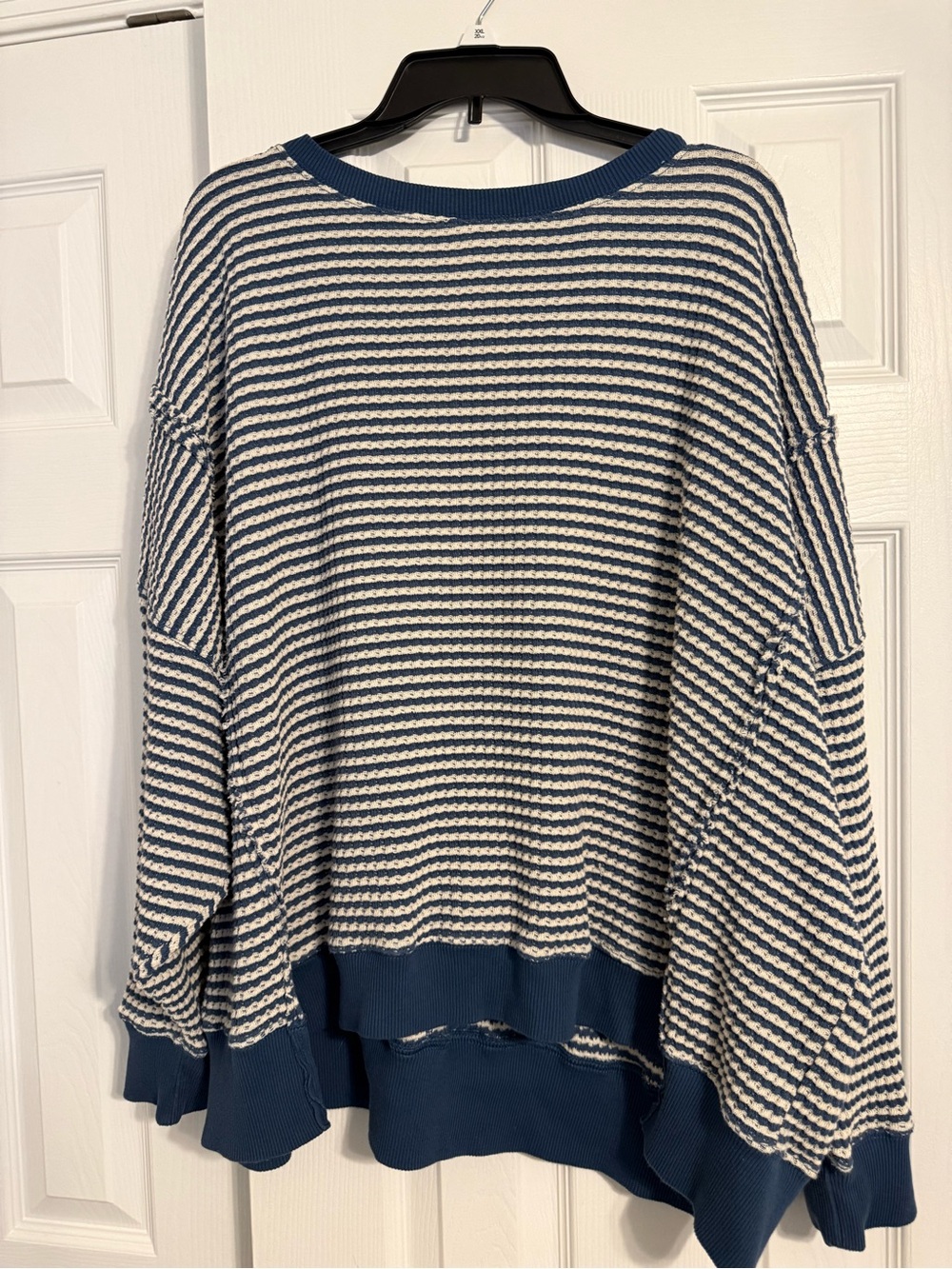 Striped Blue and Cream Women's Relaxed Knit Sweater from American Eagle